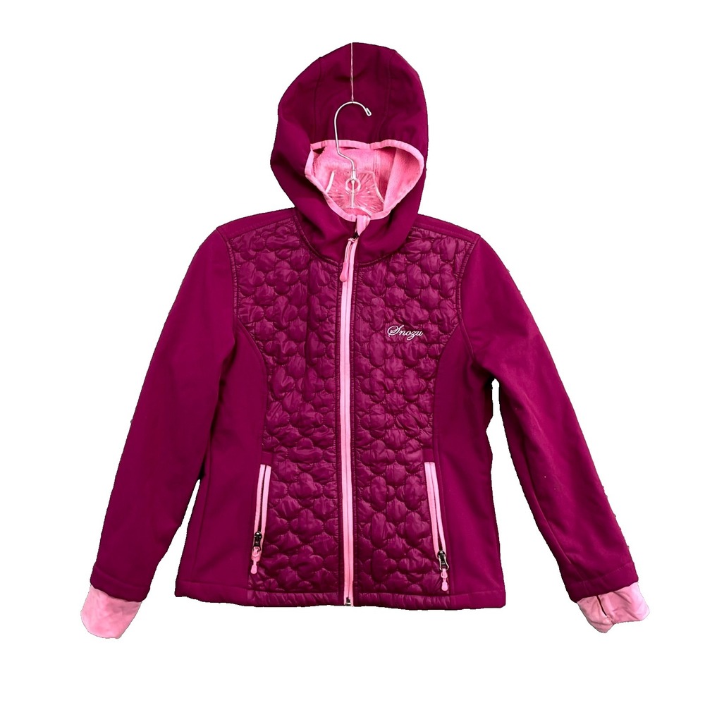 Snozu Hooded Jacket Girls M 10/12 Pink Quilted Fleece Lined Outdoor Hike Camping